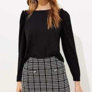 NWT Black Loft Ruffle Shoulder Bar Back Blouse Size XS
